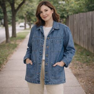 Cabin Creek Vintage 90s Denim Chore Barn Coat Womens Medium Cotton Neutral Blue
